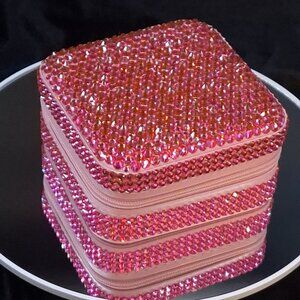 Small Pink Jewelry Box with Dazzling Pink Rhinestones.